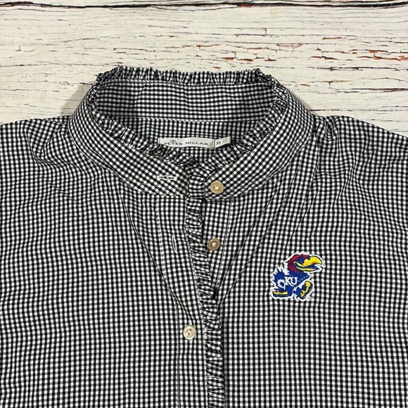 Peter Millar Kansas Jayhawks Gingham Ruffle Button Down Blouse - Picture 3 of 10